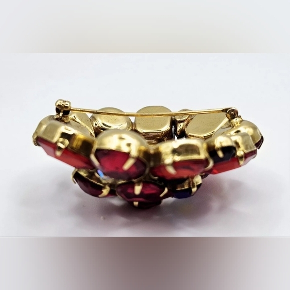 Kramer Vintage 1940s Signed Prong Set Red Rhinestone Brooch Pin Rare - Picture 6 of 8